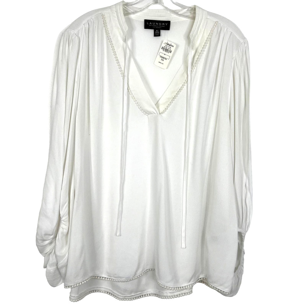 Laundry By Shelli Segal NWT Women's Top White 100% Viscose Sheer Blouse Size XL